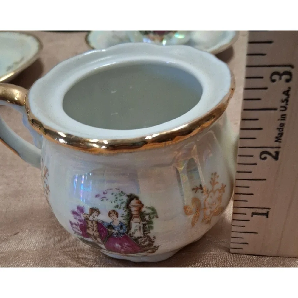 Vintage 1960s Made in Japan Courting Couple Demitasse Tea Set Gold Trim 13 Pc‎